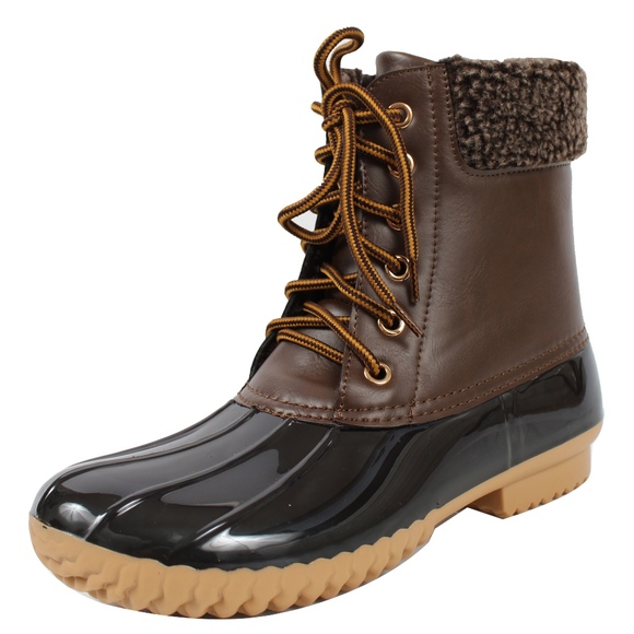 Shoes - Size 6 Brown Faux Leather Faux Fur Cuff Duck